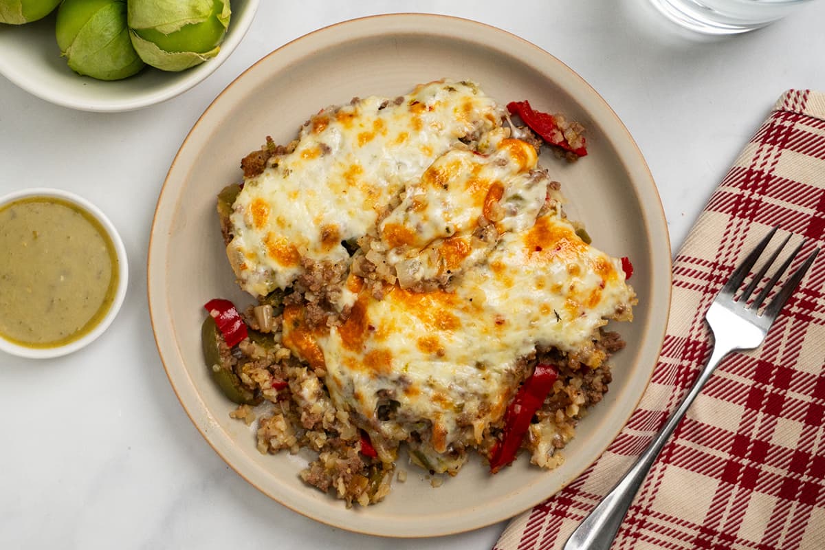Chile Verde Beef Enchilada-Style Bake