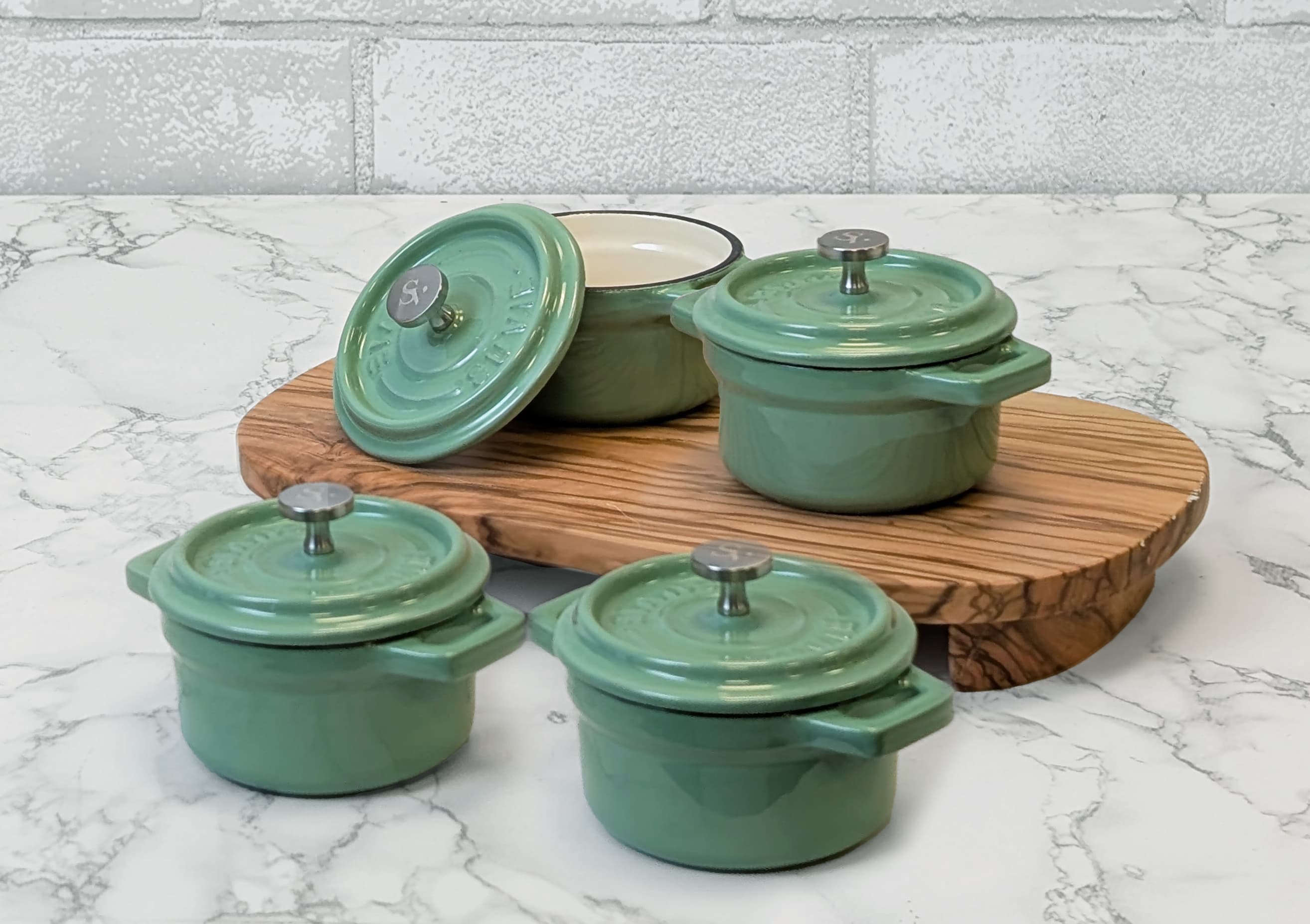 Enameled Cast Iron Mini Cocottes, Suvie Green